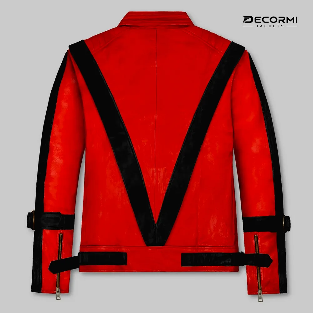 Michael Jackson Thriller Red And Black Leather Jacket - Image 2