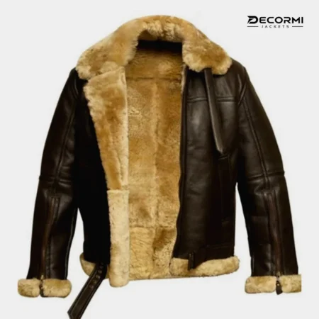 Brown B-3 RAF Aviator Bomber Shearling Leather Jacket