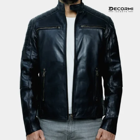 Men's Black Cafe Racer Biker Leather Jacket