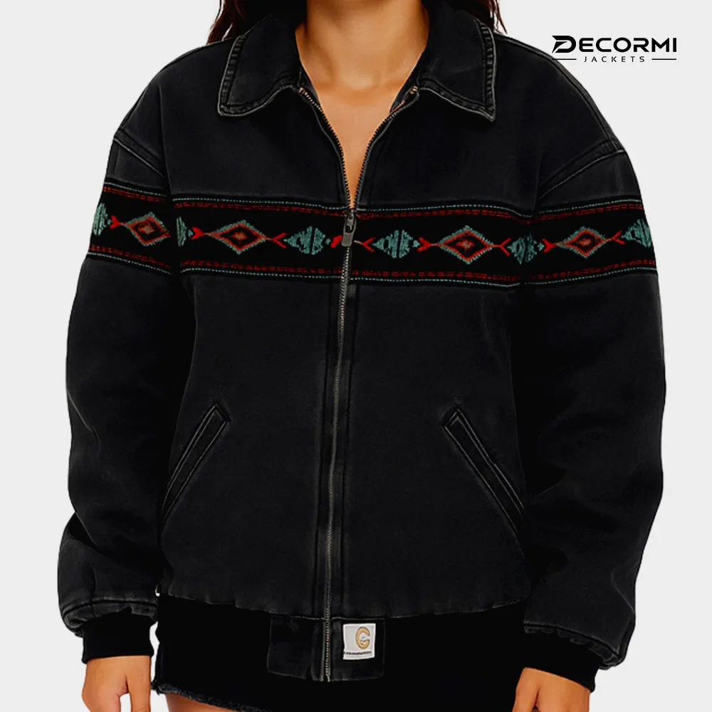 Vintage-Style Aztec Grey Bomber Jacket