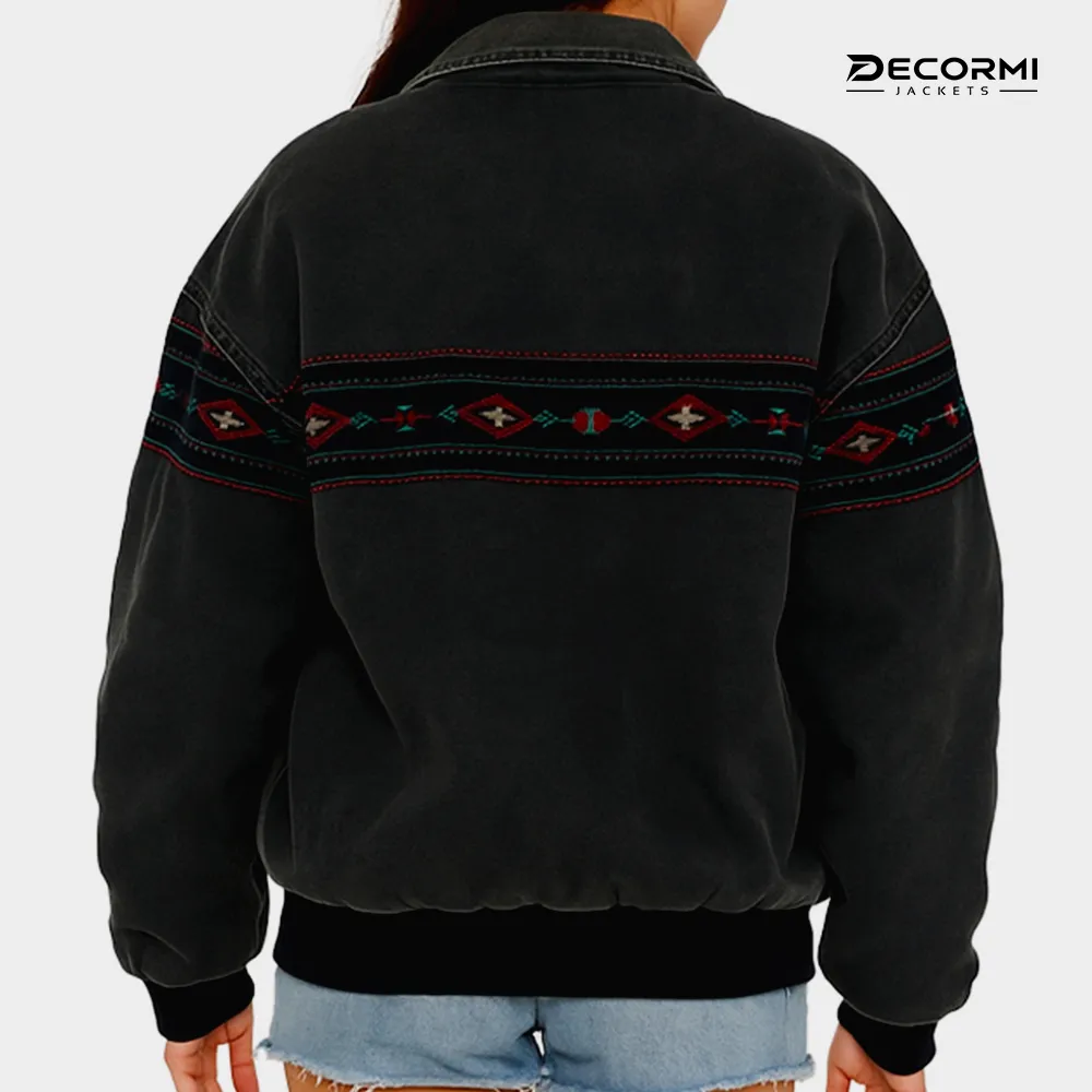 Vintage-Style Aztec Grey Bomber Jacket - Image 2
